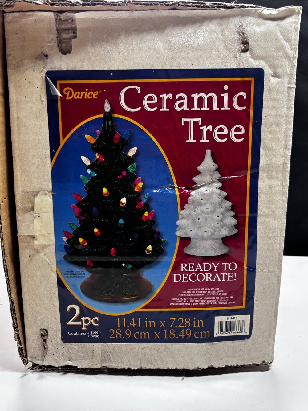 Darice Ceramic Christmas Tree Decorated W/lights Cord No Bulb Red Star Vtg - Picture 16 of 16